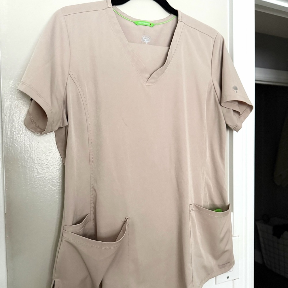Healing Hands Beige Scrub Top